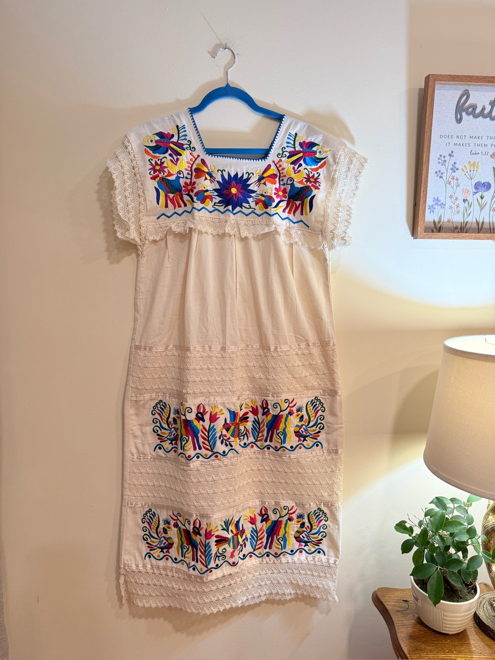 New No Tag Mexican natural cotton manta dress, Oaxaca dress, hand embroidery dre
